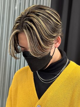 エルマーク(L-MARK) ハイライトセンターパートメッシュダブルカラーツーブロック