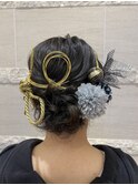 王道のふわふわシニヨン、成人式バージョン