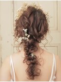 ウェディング編みおろしヘアアレンジ★ブライダル お花アレンジ