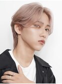 韓国メンズピンクベージュミルクティーカラーセンターパートヘア