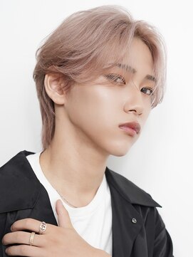 サンクマーケット 渋谷(cinq MARKET) 韓国メンズピンクベージュミルクティーカラーセンターパートヘア