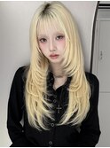 くびレイヤーボブルフネビージュ小顔ワンレンこなれミディ