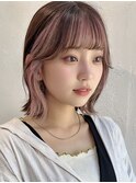 インナーカラーピンク×ぱつっとボブ