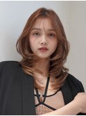くびれヘアアプリコットオレンジハイライトカラーミディアム