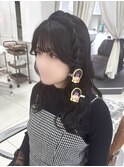 編みたらしアレンジ、ウェーブ巻き