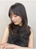 ミディアムレイヤー/ラベンダーグレージュ/前髪/顔周りカット