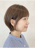 30代40代◎ハイライト白髪ぼかし小顔ひし形ショートボブ
