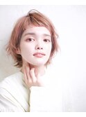 ウルフボブ/オン眉/キャラメルベージュ×ゆるふわショート池袋