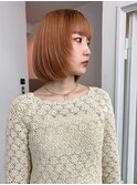 レイヤーボブ　顔まわりレイヤー　オレンジベージュ　オレンジュ