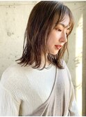 ロブヘアマロンベージュAラインボブ前髪小顔ブリーチなしパーマ