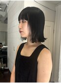 外ハネボブ/黒髪/切りっぱなし/ワイドバング