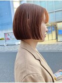 軽やか夏ショートボブ小顔オレンジブラウン透明感似合わせカット