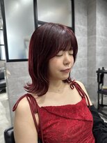 ルイス(L'wis)&nbsp;ブリーチなしローズレッド＋レイヤーボブ♪朝長