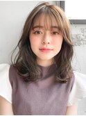◎くびれヘアアプリコットオレンジアハイライトカラー薄め前髪