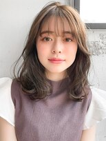 ◎くびれヘアアプリコットオレンジアハイライトカラー薄め前髪