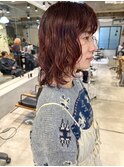 ニュアンスパーマ　ボブパーマ　ワインレッド　レッド