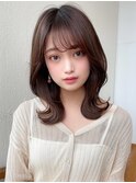 韓国風レイヤー/外ハネくびれ/ミディアムレイヤー/ぱっつん前髪