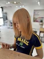 ウル 岡山駅店(ULu.)&nbsp;オレンジハイトーンダブルカラー20代30代40代前髪ブリーチ