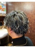 極細メッシュ×スパイラルパーマ　新橋　理容室　床屋　ヒロ銀座