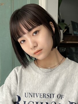 アンプラグド(unplugged) 《人気》黒髪切りっぱなしボブ♪ぱっつん前髪