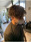 メンズカットメッシュハイライトカラー波巻きパーマ
