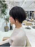 前髪あり耳掛け丸みくびれショートボブ20代30代40代50代（蘭）