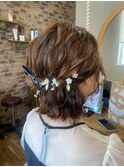 編み込みハーフアップ