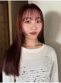 【徳岡】顔周りレイヤー　レッドブラウン　ロングヘア　シャギー