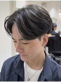 シルバーメッシュブリーチダブルカラーセンターパート