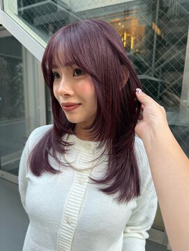 ノラギンザユー(NORA GINZA/U) 顔まわりレイヤーカット暖色カラーピンクバイオレットボルドー