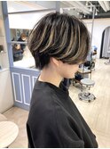 コントラストハイライトハンサムショートバレイヤージュ風