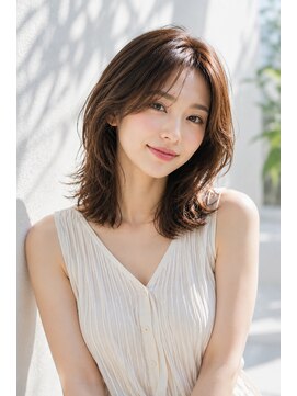 ランソ 成田店(RUNSO) ミディアムヘア×グレージュ 大人のくびれレイヤー