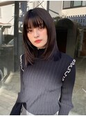 暗髪黒髪鎖骨ミディアム韓国レイヤーカット小顔顔周りカット