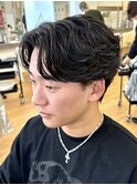 【フェザーパーマ】フェザーショートセンターパートコンマバング