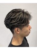 フェザーショートニュアンスパーマセンターパートツーブロック