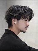 センターパートシャドウパーマスパイラルパーマ大人メンズヘア