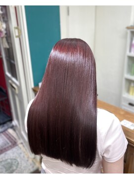 ジーテ 渋谷(gite) トステアストレート×ピンクボルドーカラー「渋谷/髪質改善TR」