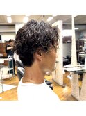 センターパートパーマ