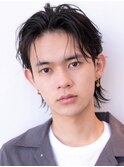メンズサーフカール刈り上げセンターパートブルーブラック