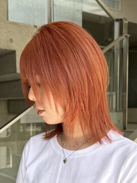 ヲタク 渋谷 代官山 恵比寿(wotaku.) オレンジカラー暖色カラーハイトーンケアブリーチウルフカット