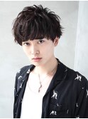 アッシュブラック/束間マッシュパーマ/刈り上げ/ツーブロック