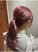 【チェリーピンク×ゆる巻きポニーテール】