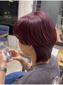 【ワインレッド】ダブルカラー5/縮毛矯正/倉敷ブリーチ