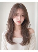 韓国風顔まわりレイヤー×ブリーチなし透明感ハイトーン