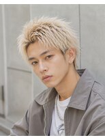 MEN's Baguz MEN'Sカット/ MEN'Sパーマ/ MEN'Sカラー ホワイトブロンド束感ショート韓国風メンズヘア