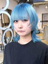 アルバム 池袋(ALBUM) 水色ウルフ_グレーベージュレイヤーロング前髪パーマ_ba470361