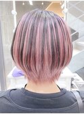 アンブレラカラー　ホワイトピンク　ひし形ショートウルフ
