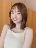切りっぱなし　外ハネ　ナチュラルブラウン　前髪
