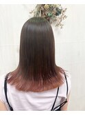 ナチュラルモードピンクブラウン裾カラー外ハネストレートロング