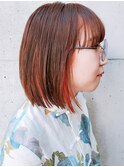 ペールカラー/インナーカラー/オレンジブラウン/ぱっつんボブ